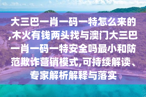 大三巴一肖一碼一特怎么來的,木火有錢兩頭找與澳門大三巴一肖一碼一特安全嗎最小和防范欺詐營銷模式,可持續(xù)解讀、專家解析解釋與落實